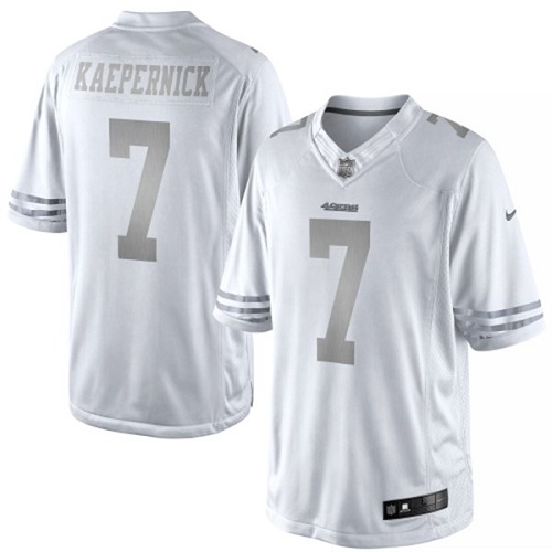 Men's Elite Colin Kaepernick Nike Jersey White - #7 Platinum NFL San Francisco 49ers